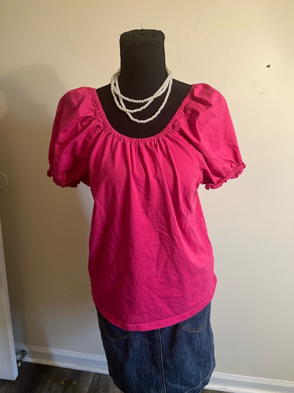 J. Crew Puff Sleeve Scoop Neck Top in Hot Pink